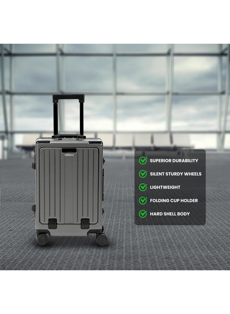 Versatile Aluminum Frame Carry-On Luggage with USB Charging Port, Front Compartment, TSA Lock, Airline Approved Carry On Hardside Suitcase with Spinner Wheels (Gray)  - Image 2