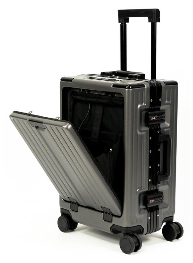 Versatile Aluminum Frame Carry-On Luggage with USB Charging Port, Front Compartment, TSA Lock, Airline Approved Carry On Hardside Suitcase with Spinner Wheels (Gray) - Image 1