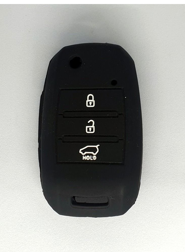 KIA غطاء مفتاح سيارة سيليكون بثلاثة أزرار لسيارة كيا باللون الأسود - Image 1
