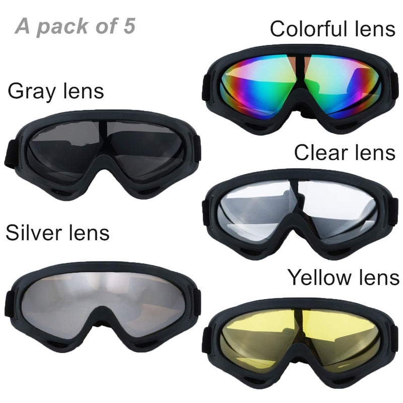 LJDJ Motorcycle Goggles Glasses Set of 5 Dirt Bike ATV Motocross AntiUV Adjustable Riding Offroad Protective Combat Tactical Military Goggles for Men Women Kids Youth Adult - Image 4