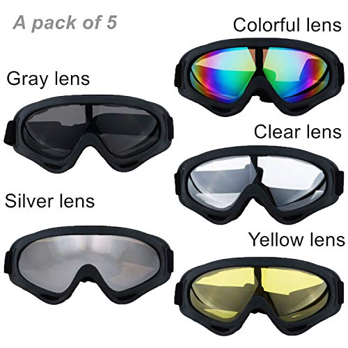 LJDJ Motorcycle Goggles Glasses Set of 5 Dirt Bike ATV Motocross AntiUV Adjustable Riding Offroad Protective Combat Tactical Military Goggles for Men Women Kids Youth Adult - Image 3