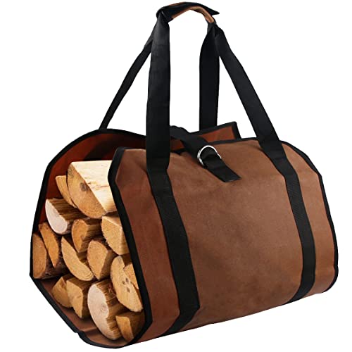 GameXcel Firewood Carrier Log Bag Waxed Canvas Log Tote Bag for Indoor Fireplace Log Holders with Handle Large Fire Wood Carriers for Outdoor Fire Pit Fireplace Wood Stove Accessories Log Bag - Image 1