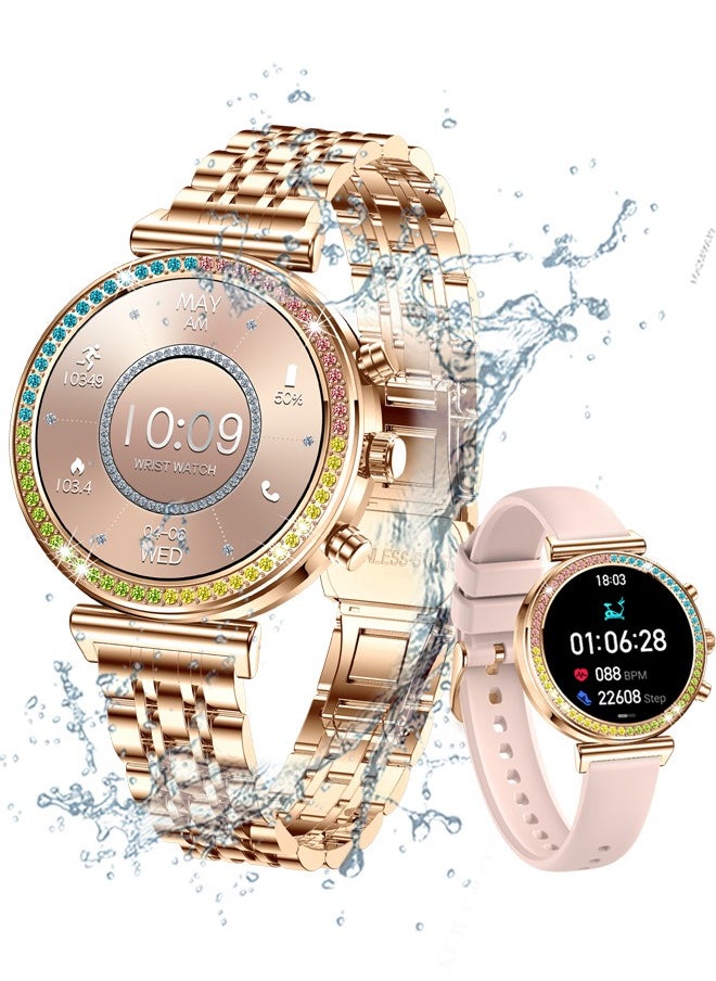 RollsTimi  - Smart Watch for Women,1.27"HD Diamonds Luxury Smartwatch for Android iPhone Phones,Fitness Trackers with 8+ Sport Modes/Heart Rate/IP67 Waterproof/Sleep Monitor,Full Gold - Image 1