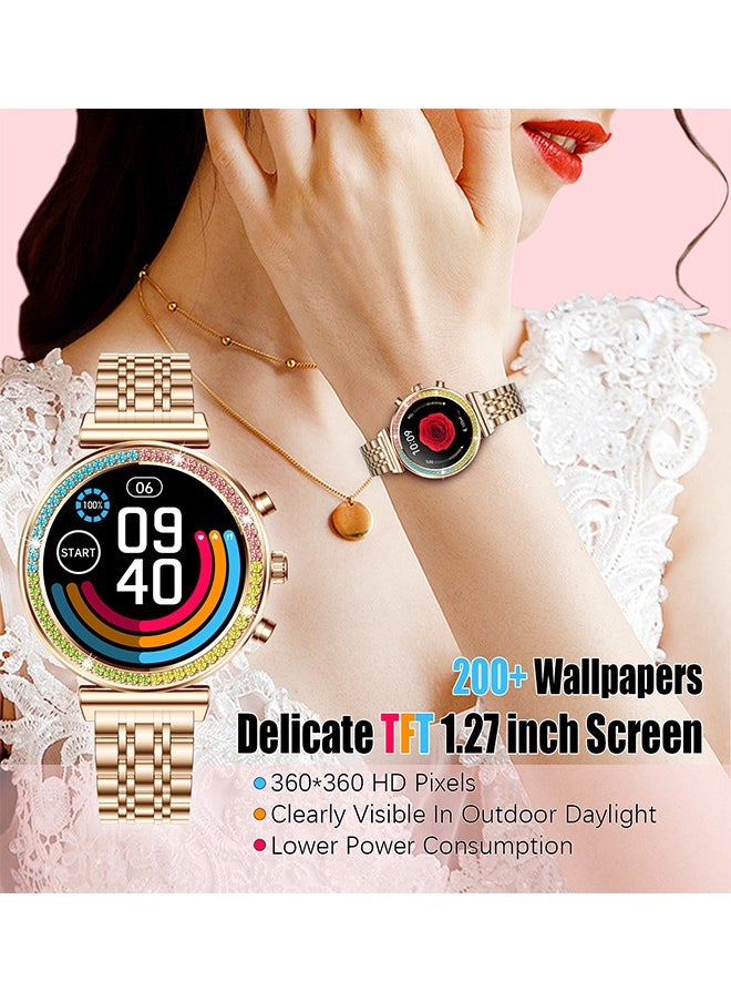 RollsTimi  - Smart Watch for Women,1.27"HD Diamonds Luxury Smartwatch for Android iPhone Phones,Fitness Trackers with 8+ Sport Modes/Heart Rate/IP67 Waterproof/Sleep Monitor,Full Gold - Image 1