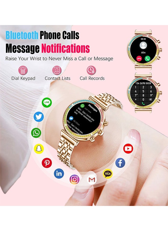RollsTimi  - Smart Watch for Women,1.27"HD Diamonds Luxury Smartwatch for Android iPhone Phones,Fitness Trackers with 8+ Sport Modes/Heart Rate/IP67 Waterproof/Sleep Monitor,Full Gold - Image 1