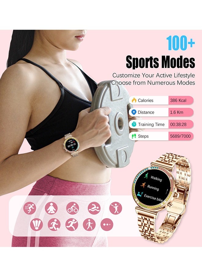RollsTimi  - Smart Watch for Women,1.27"HD Diamonds Luxury Smartwatch for Android iPhone Phones,Fitness Trackers with 8+ Sport Modes/Heart Rate/IP67 Waterproof/Sleep Monitor,Full Gold - Image 1