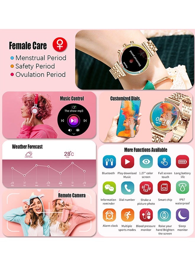 RollsTimi  - Smart Watch for Women,1.27"HD Diamonds Luxury Smartwatch for Android iPhone Phones,Fitness Trackers with 8+ Sport Modes/Heart Rate/IP67 Waterproof/Sleep Monitor,Full Gold - Image 1