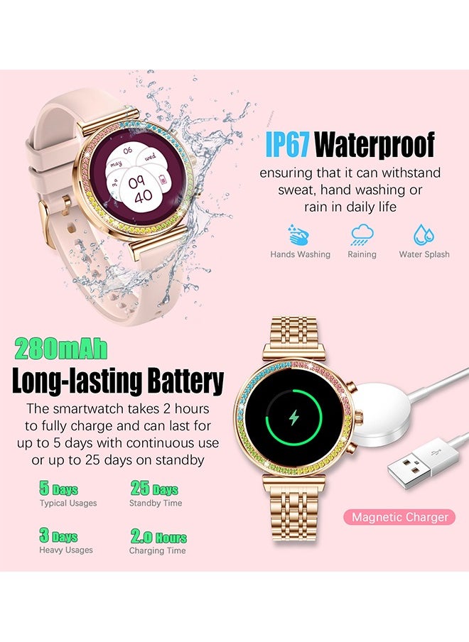 RollsTimi  - Smart Watch for Women,1.27"HD Diamonds Luxury Smartwatch for Android iPhone Phones,Fitness Trackers with 8+ Sport Modes/Heart Rate/IP67 Waterproof/Sleep Monitor,Full Gold - Image 1