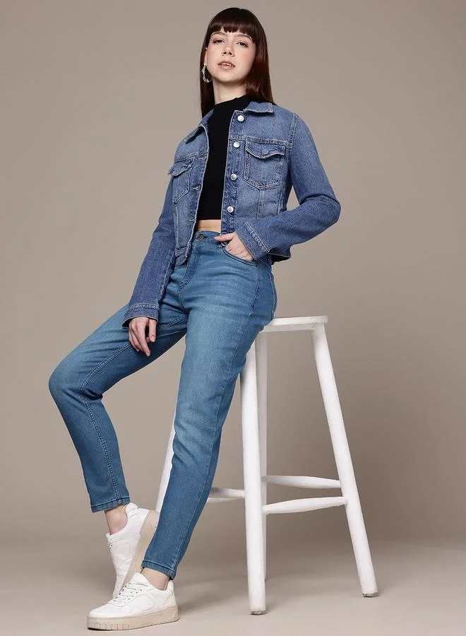 Freehand Blue Freehand Women Mid Rise Slim Fit Solid Jeans for Women | Best Price UAE