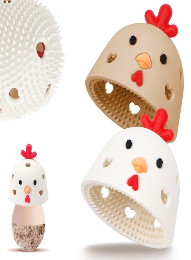 TULOBI 2PCS Silicone Egg Cleaner for Fresh Eggs, Egg Washer for Fresh Eggs, Egg Scrubber for Fresh Eggs, Egg Washer for Fresh Eggs, Reusable Cleaning Tools for Chicken Coop Accessories (White + Brown) - Image 1