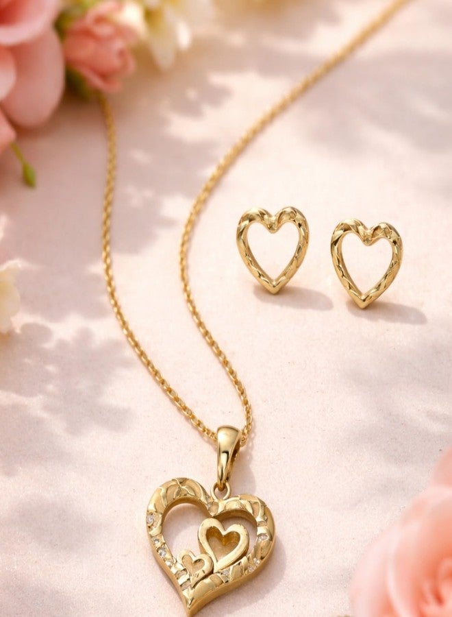 ACCESSHER Women's & Girls Gold-Tone Adjustable Heart Pendant Necklace with Earrings Trendy Locket Neckchain Fancy Jewellery Love Gifts For Valentine's & Anniversary - Image 5