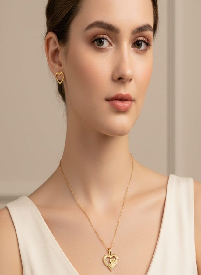 ACCESSHER Women's & Girls Gold-Tone Adjustable Heart Pendant Necklace with Earrings Trendy Locket Neckchain Fancy Jewellery Love Gifts For Valentine's & Anniversary - Image 4