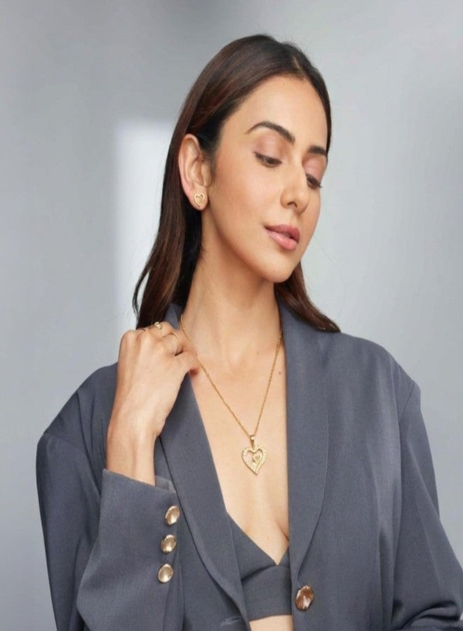 ACCESSHER Women's & Girls Gold-Tone Adjustable Heart Pendant Necklace with Earrings Trendy Locket Neckchain Fancy Jewellery Love Gifts For Valentine's & Anniversary - Image 2