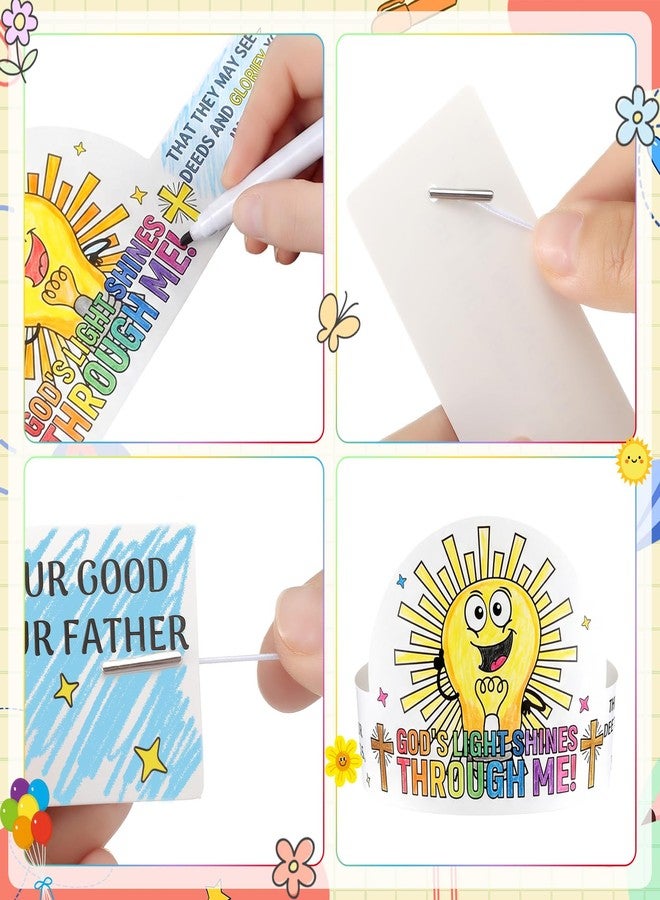 Marspark 25 Set Vbs 2026 Color Your Own Jesus is the Light Crown Illumination Theme Religious Cardstock Crown Crafts Coloring Paper Headband Christian Hat Crowns for Vbs Church Activities Party Favor - Image 3