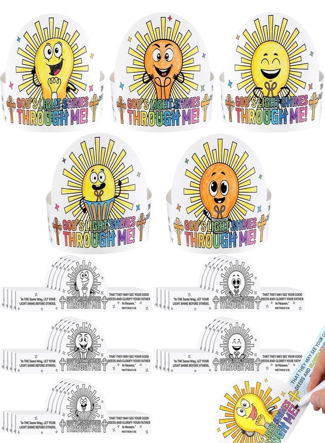 Marspark 25 Set Vbs 2026 Color Your Own Jesus is the Light Crown Illumination Theme Religious Cardstock Crown Crafts Coloring Paper Headband Christian Hat Crowns for Vbs Church Activities Party Favor - Image 1
