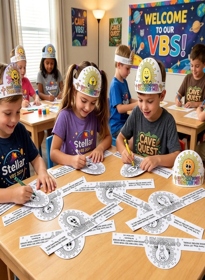 Marspark 25 Set Vbs 2026 Color Your Own Jesus is the Light Crown Illumination Theme Religious Cardstock Crown Crafts Coloring Paper Headband Christian Hat Crowns for Vbs Church Activities Party Favor - Image 4