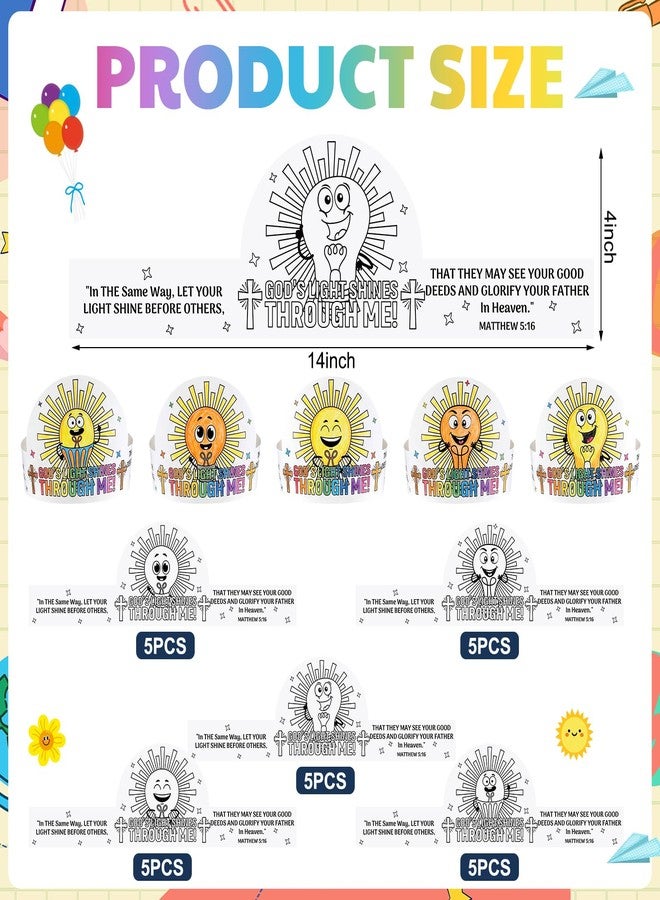 Marspark 25 Set Vbs 2026 Color Your Own Jesus is the Light Crown Illumination Theme Religious Cardstock Crown Crafts Coloring Paper Headband Christian Hat Crowns for Vbs Church Activities Party Favor - Image 2