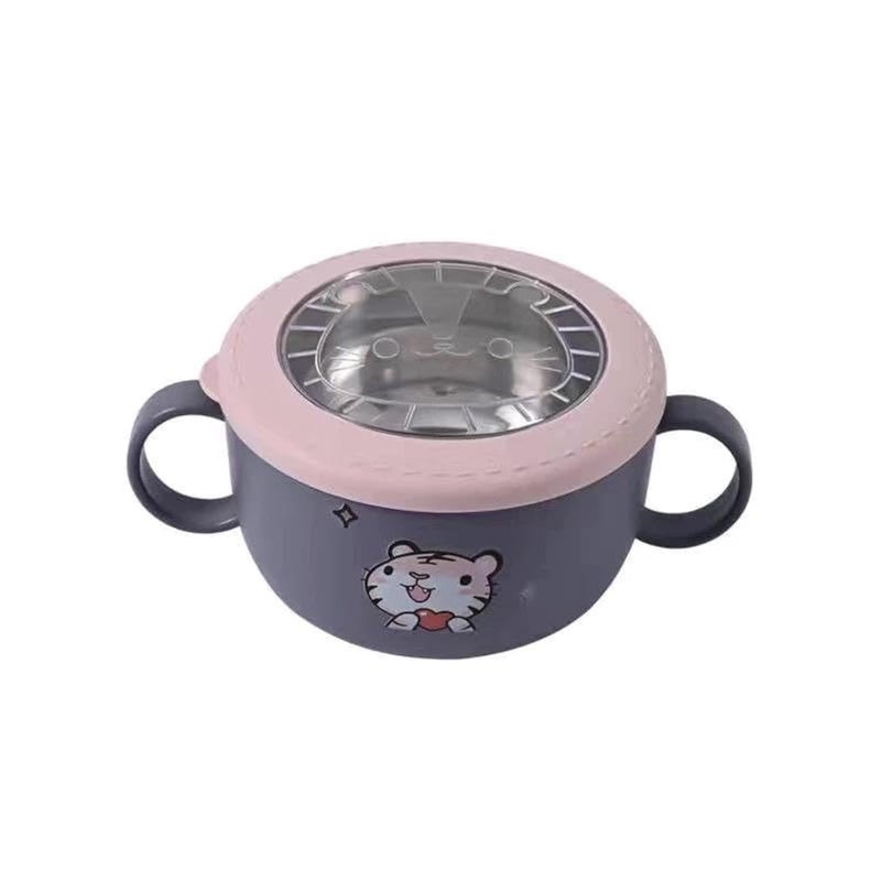 Genaric 304 Stainless Steel Kids Lunch Box Instant Noodle Home Food Bowl Student Plastic Lid Anti-fall Lunch Bowl Cute Cartoon (Shape 1)