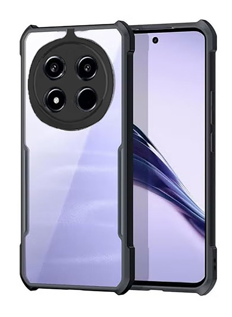 Case Compatible with Redmi Note 14 pro Transparent Back Design Corner Airbag Protection Soft TPU Bumper Cover (Black) - Image 1
