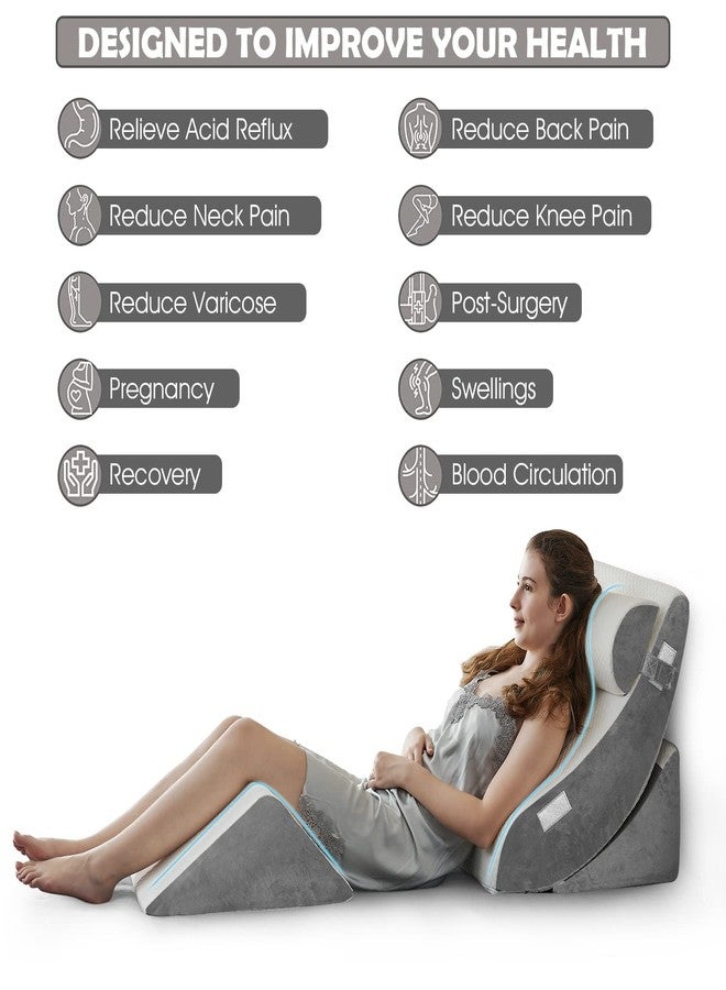 Ganaver 4pcs Orthopedic Bed Wedge Pillow Set Post Surgery Relaxing Back Adjustable Head Support Cushion Triangle Memory Foam Pillow for Acid Reflux Sleeping Reading Leg Elevation Snoring - Image 2