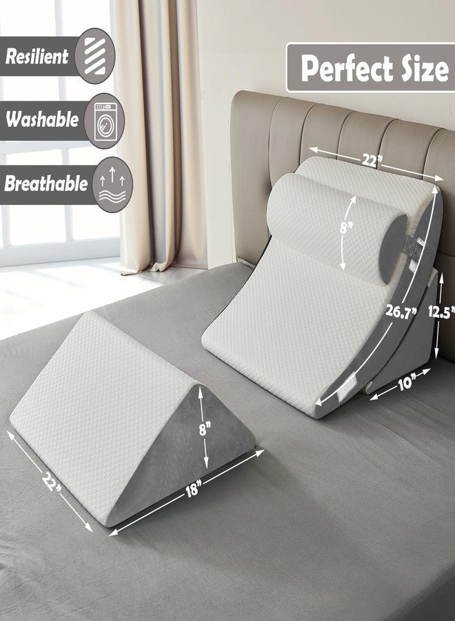 Ganaver 4pcs Orthopedic Bed Wedge Pillow Set Post Surgery Relaxing Back Adjustable Head Support Cushion Triangle Memory Foam Pillow for Acid Reflux Sleeping Reading Leg Elevation Snoring - Image 3