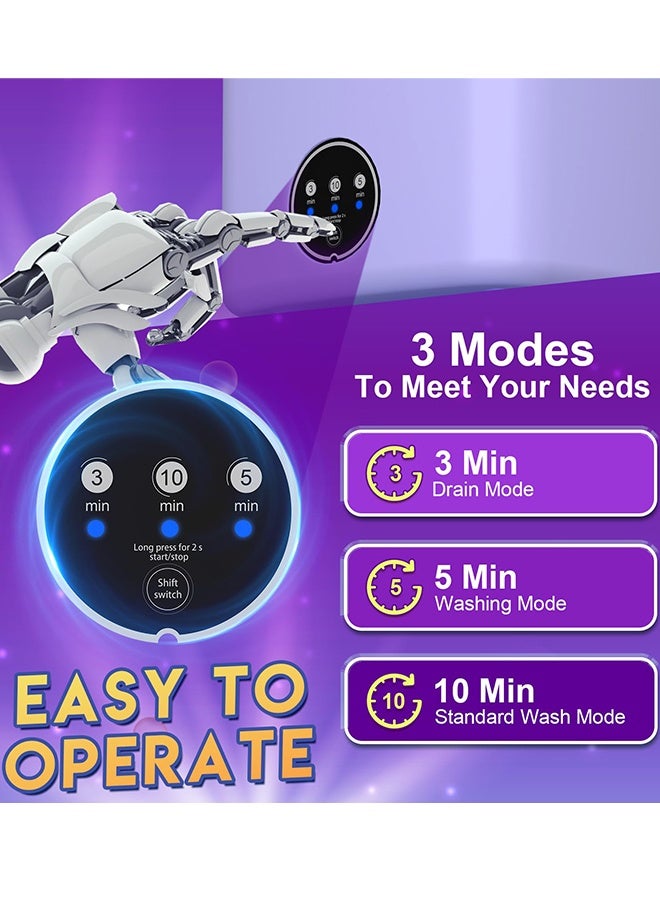 Folding Washing Machine, 9L Mini Washing Machine with 3 Cleaning Modes, Suitable for Baby Clothes, Underwear, Socks, Portable Washing Machine Folding Design Suitable for Apartments, Camping & Travel (Purple)  - Image 2