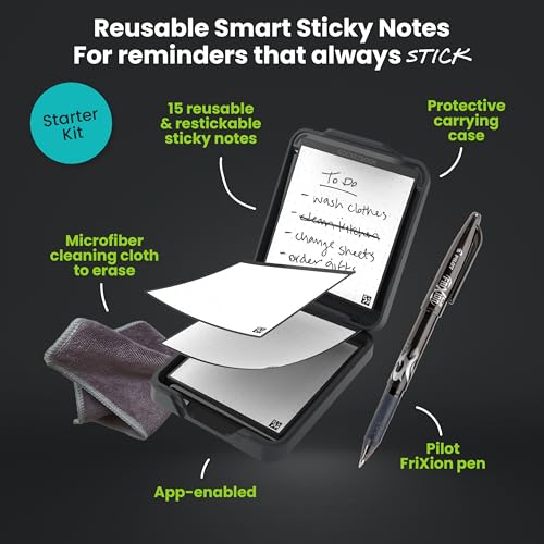 Rocketbook Reusable Sticky Notes Starter Pack with Storage Case, Pen, and Towel, 3"x3", 15 Black Notes - Dotted Paper, App-Connected, Erasable, Reusable Adhesive, Ideal for To-Do Lists - Image 3