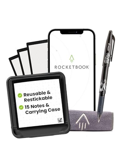 Rocketbook Reusable Sticky Notes Starter Pack with Storage Case, Pen, and Towel, 3"x3", 15 Black Notes - Dotted Paper, App-Connected, Erasable, Reusable Adhesive, Ideal for To-Do Lists - Image 1