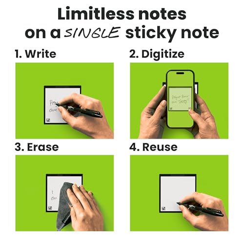 Rocketbook Reusable Sticky Notes Starter Pack with Storage Case, Pen, and Towel, 3"x3", 15 Black Notes - Dotted Paper, App-Connected, Erasable, Reusable Adhesive, Ideal for To-Do Lists - Image 2
