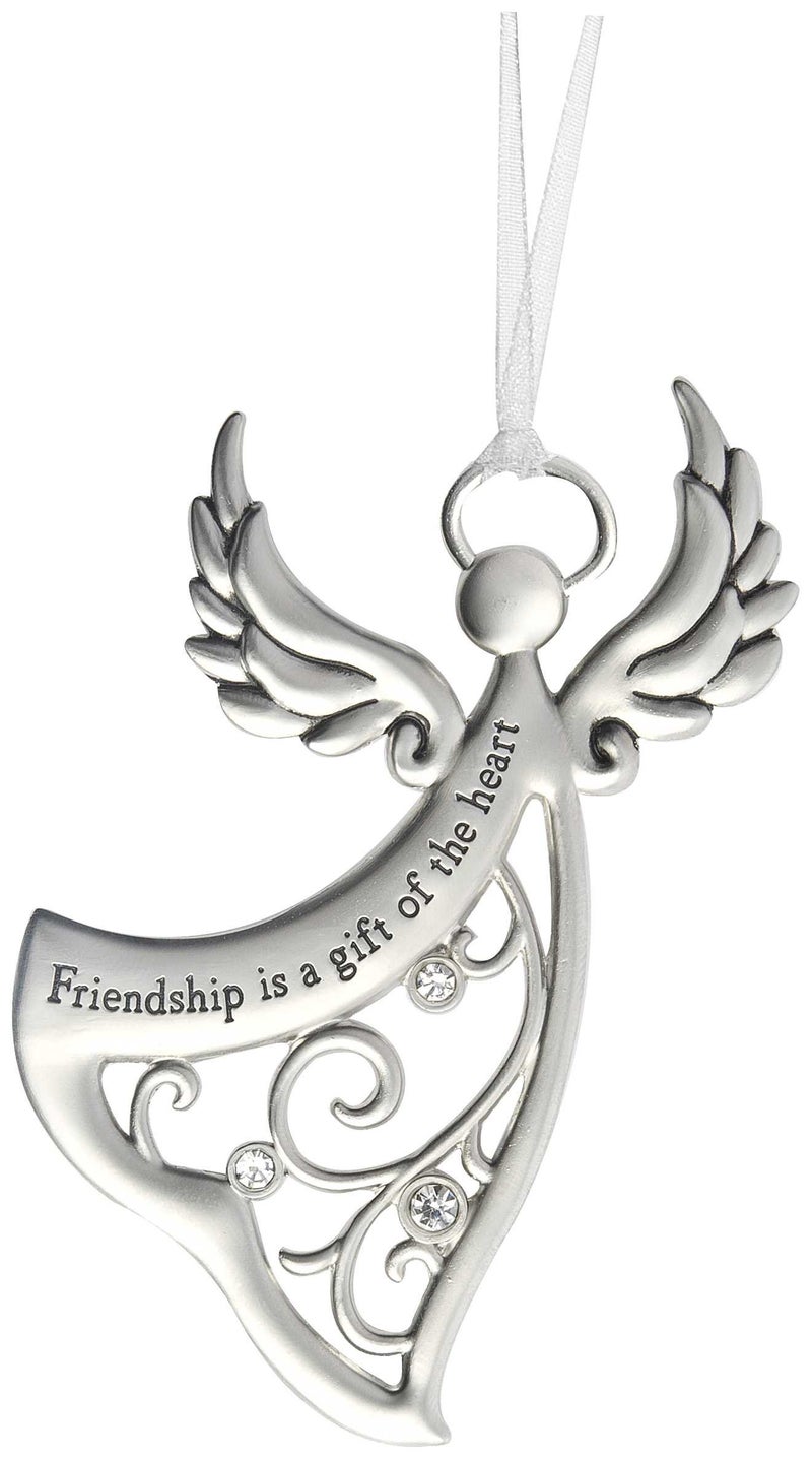 Ganz Angels By Your Side Ornament - Friendship is a gift of the heart Silver / Black  Metal