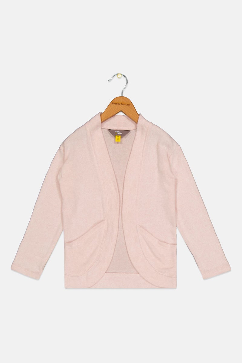 Rumi + Ryder Kids Girls Open Front Ribbed Long Sleeves Cardigan, Pink - Image 1