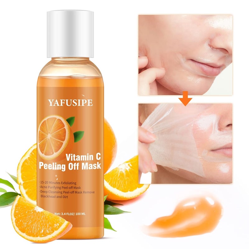 YAFUSIPE Peel Off Face Mask Vitamin C Peel Off Masks Blackhead Mask Orange Peeling Lotion Gentle Exfoliating Mask Blackhead Remover Poreless Deep Cleanse Purifying Hand Masks for Face Arms Neck 34 FLOZ