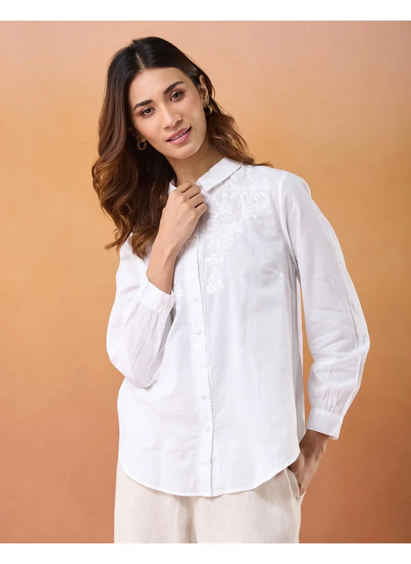 Fabindia White Cotton Chikankari Shirt