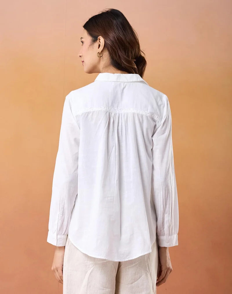 Fabindia White Cotton Chikankari Shirt