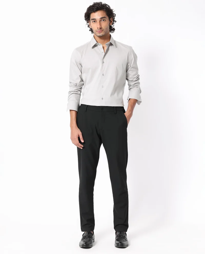 Rare Rabbit Rare Rabbit Mens Benedict Light Grey Cotton Stretch Drop Collar Full Sleeves Shirt