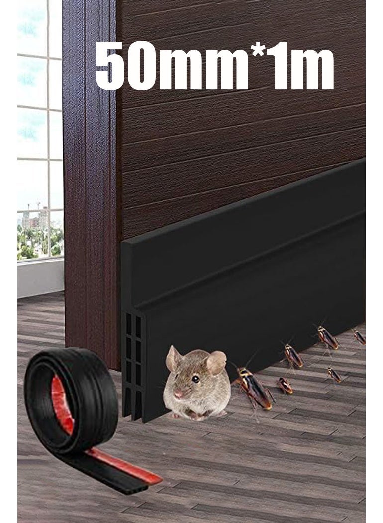 Adhesive Under Door Sweep Weather Stripping Soundproof Rubber Bottom Seal with Wider Strong for Interior Exterior Doors Guard Against Drafts Dust Noise Animals 1 meters long,black color - Image 2