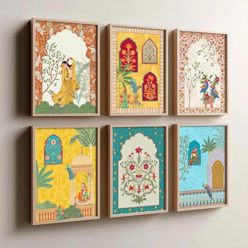 kotart Traditional Indian Wall Art Madhubani Paintings for Living Room|Pichwai Art Painting for Wall Decoration|Framed Wall Painting for Home Room Bedroom Office Wall Décor|set of 6 (E, 10x13 inch) - Image 1