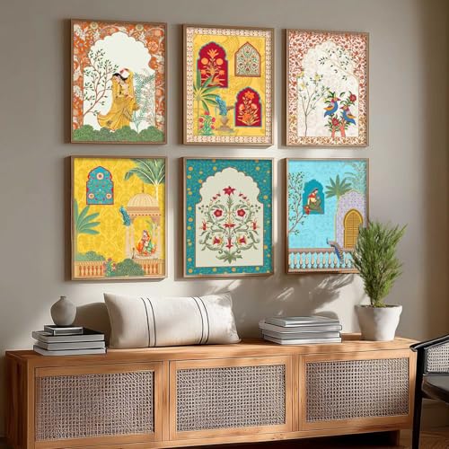 kotart Traditional Indian Wall Art Madhubani Paintings for Living Room|Pichwai Art Painting for Wall Decoration|Framed Wall Painting for Home Room Bedroom Office Wall Décor|set of 6 (E, 10x13 inch) - Image 5