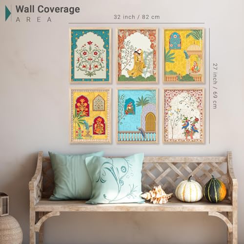 kotart Traditional Indian Wall Art Madhubani Paintings for Living Room|Pichwai Art Painting for Wall Decoration|Framed Wall Painting for Home Room Bedroom Office Wall Décor|set of 6 (E, 10x13 inch) - Image 3