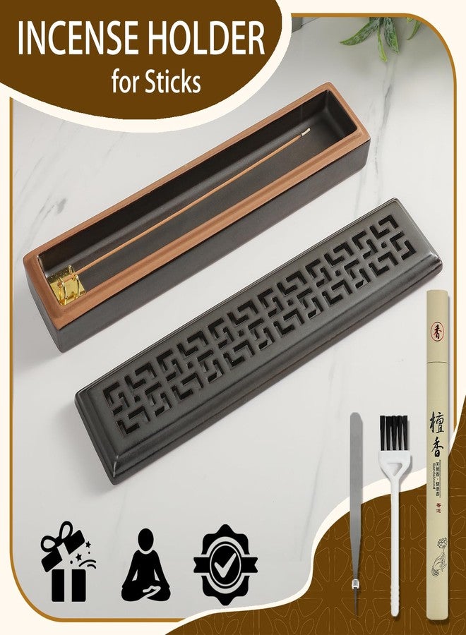 CEREMONY Incense Holder for Sticks, Ceramic Insence-Stick Holder Ash Catcher, Incense Holder Timkburner for Meditation Yoga Spa Room Incense Holder (Lever Brown) - Image 4