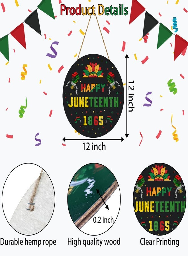 YUNKKIN Juneteenth Decorations Door Decorations Happy 1865 Juneteenth Hanging Sign Wooden Wreaths For Front Door Hanger for Freedom Day Party African American Festival Celebration Porch Wall Home Indoor Decor - Image 2