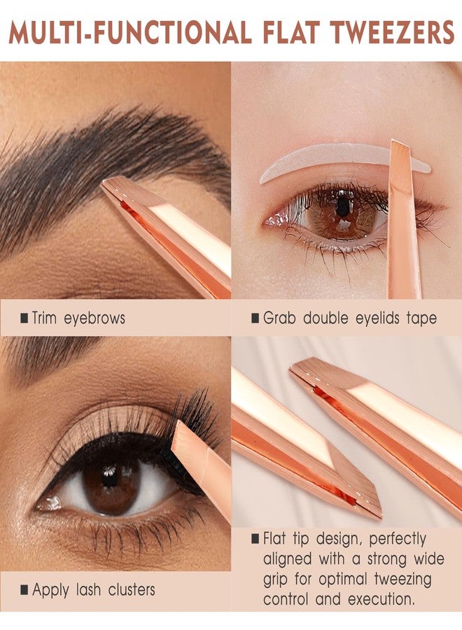 Pretty memory 4 Pcs Eyelash Tools Kit Lash Applicator Tool Set Lash Tweezers Eyelash Curler Eyebrow Scissors Eyebrow Tweezers, Rose Gold - Image 5