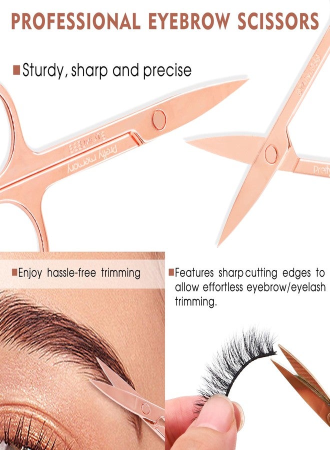 Pretty memory 4 Pcs Eyelash Tools Kit Lash Applicator Tool Set Lash Tweezers Eyelash Curler Eyebrow Scissors Eyebrow Tweezers, Rose Gold - Image 4