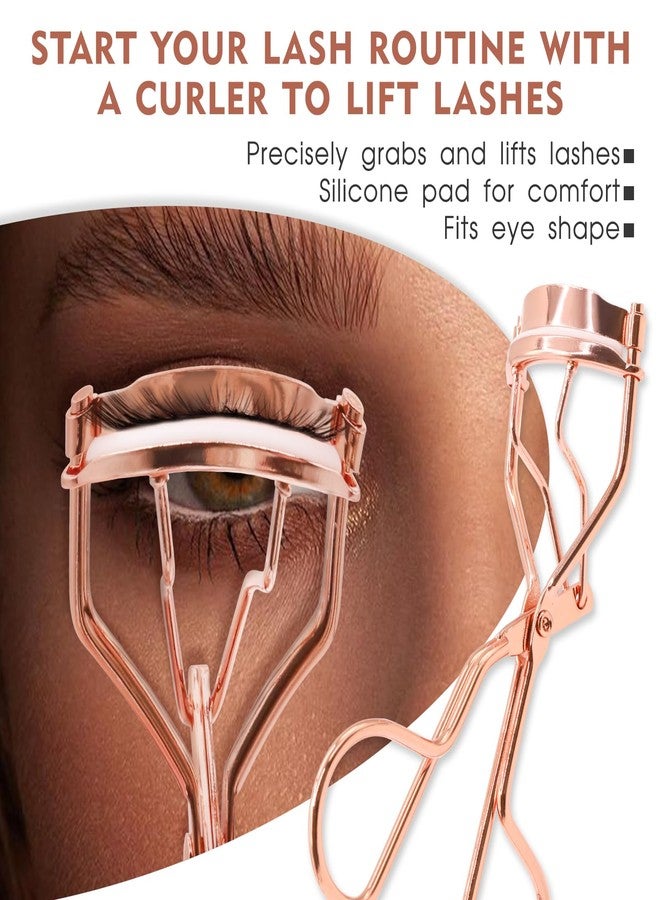 Pretty memory 4 Pcs Eyelash Tools Kit Lash Applicator Tool Set Lash Tweezers Eyelash Curler Eyebrow Scissors Eyebrow Tweezers, Rose Gold - Image 3