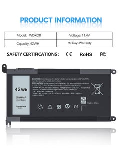 Generic 42Whr WDX0R Battery for Dell Laptop Inspiron 13-5368 5378 5379 7368 7378 14-7460 15-5568 5578 5565 5567 7560 7570 7579 7569 P58F 17-5765 5767 3CRH3 T2JX4 FC92N CYMGM [3 Cells/11.4v] Type WDXOR  - Image 2