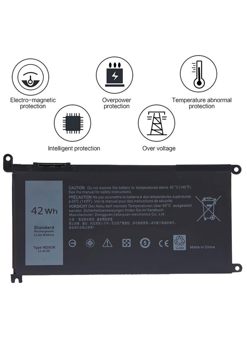 Generic - 42Whr WDX0R Battery for Dell Laptop Inspiron 13-5368 5378 5379 7368 7378 14-7460 15-5568 5578 5565 5567 7560 7570 7579 7569 P58F 17-5765 5767 3CRH3 T2JX4 FC92N CYMGM [3 Cells/11.4v] Type WDXOR - Image 1