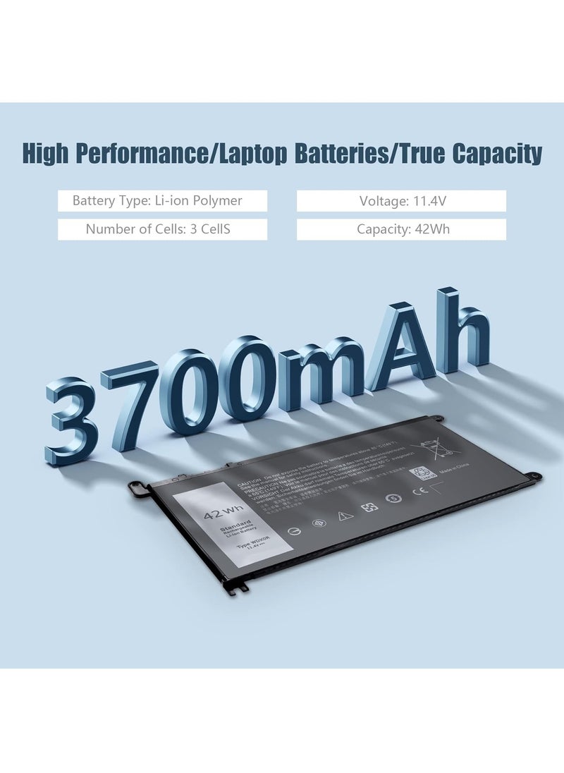 Generic - 42Whr WDX0R Battery for Dell Laptop Inspiron 13-5368 5378 5379 7368 7378 14-7460 15-5568 5578 5565 5567 7560 7570 7579 7569 P58F 17-5765 5767 3CRH3 T2JX4 FC92N CYMGM [3 Cells/11.4v] Type WDXOR - Image 1