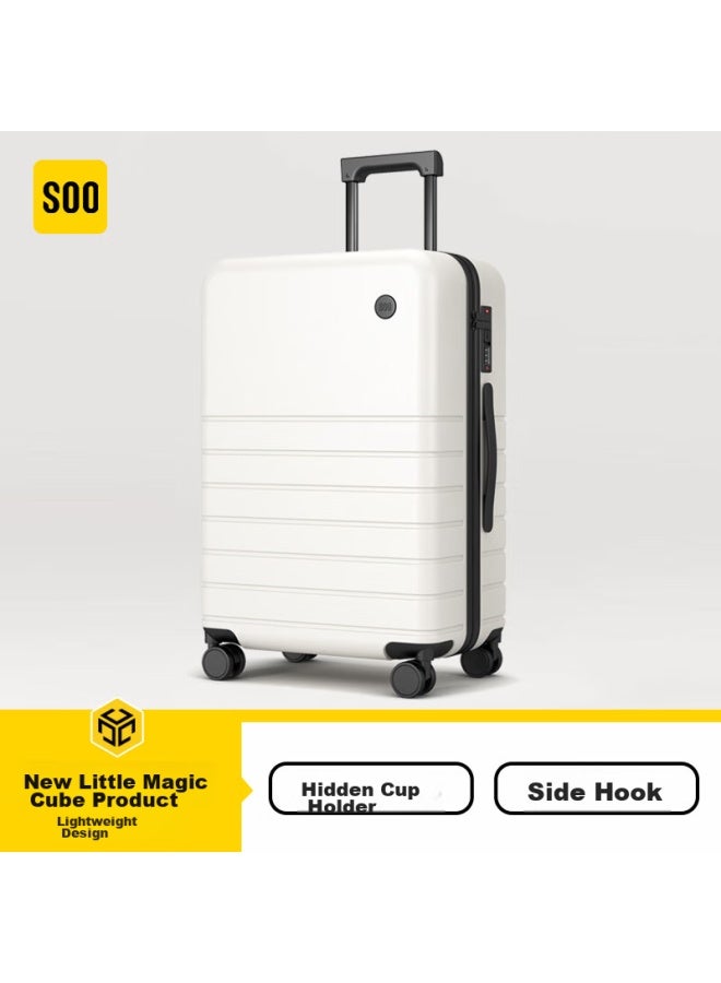 Soo Luggage Suitcase With Cup Holder, Trolley Case For Men And Women, Travel Suitcase, Password Lock, Large Capacity Leather Suitcase, White, 26 Inches - Image 1
