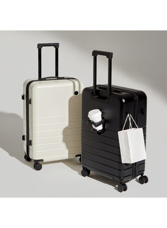 Soo Luggage Suitcase With Cup Holder, Trolley Case For Men And Women, Travel Suitcase, Password Lock, Large Capacity Leather Suitcase, White, 26 Inches - Image 2