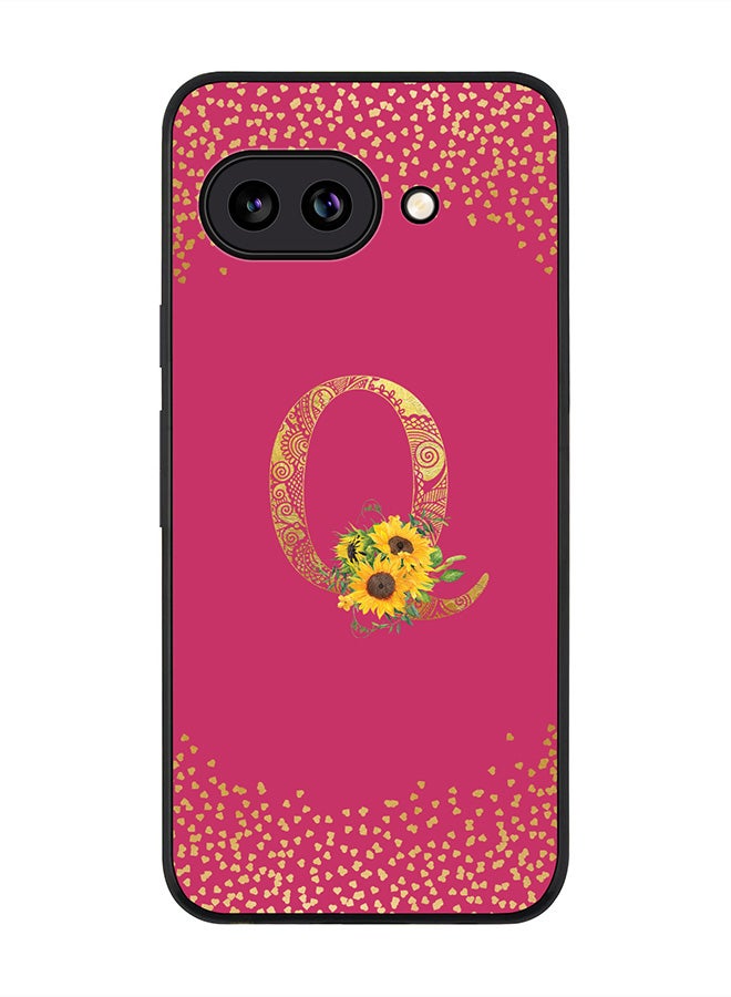 Stylizedd For Google Pixel 9a Case,Slim fit Camera Protection, Shockproof Thin Phone cover  - Custom Floral Monogram - Q ( Deep Pink )